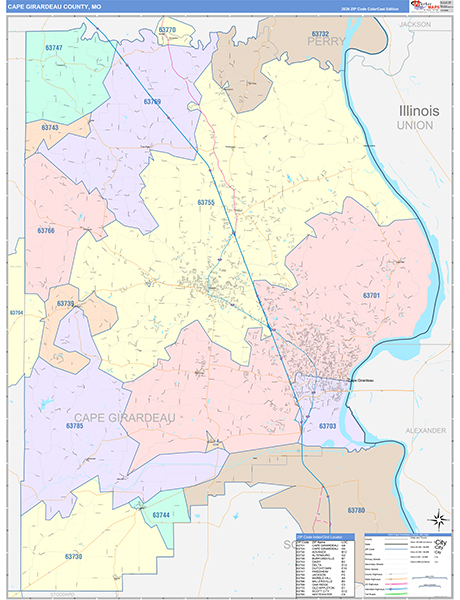 Cape Girardeau County, MO Map Color Cast Style
